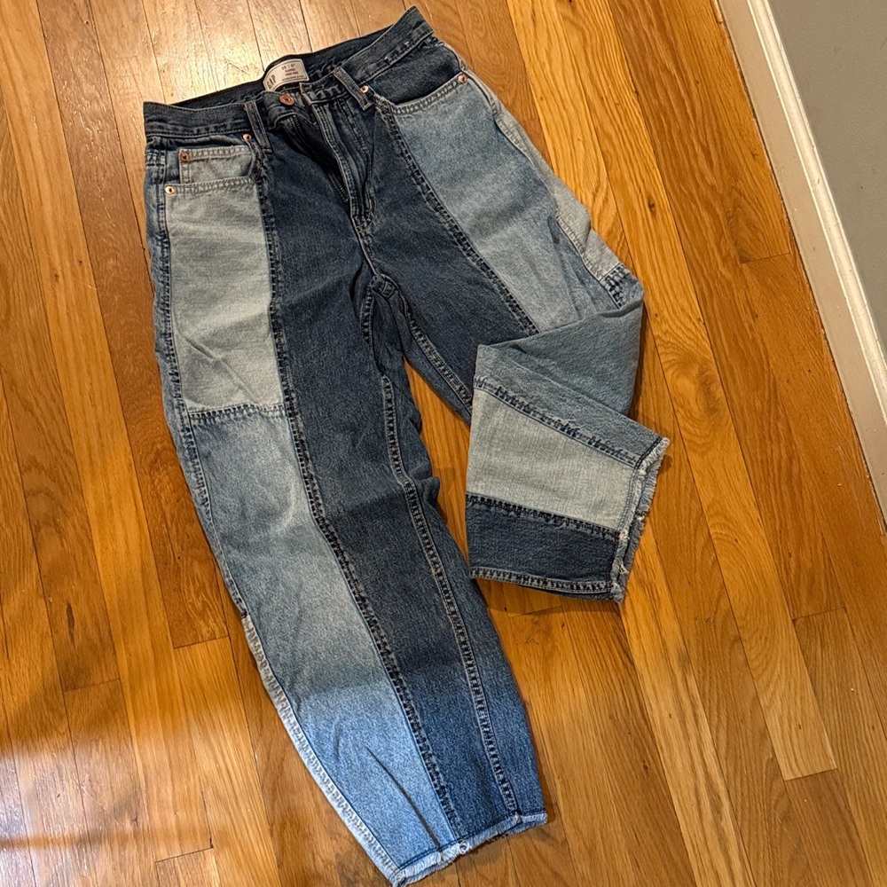 GAP High-Rise Patchwork Jeans in Multiple Blue Tones
